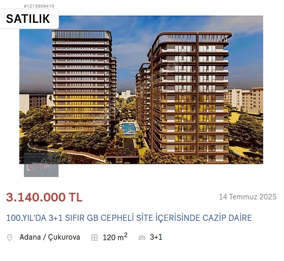 YÜZÜNCÜ YIL'DA 3+1 SATILIK DAİRE
