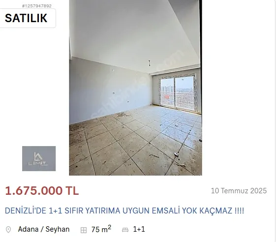 DENİZLİ MAHALLESİ 1+1 SATILIK DAİRE